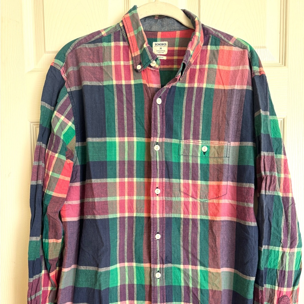 Men’s Bonobos 100% cotton plaid button down size medium